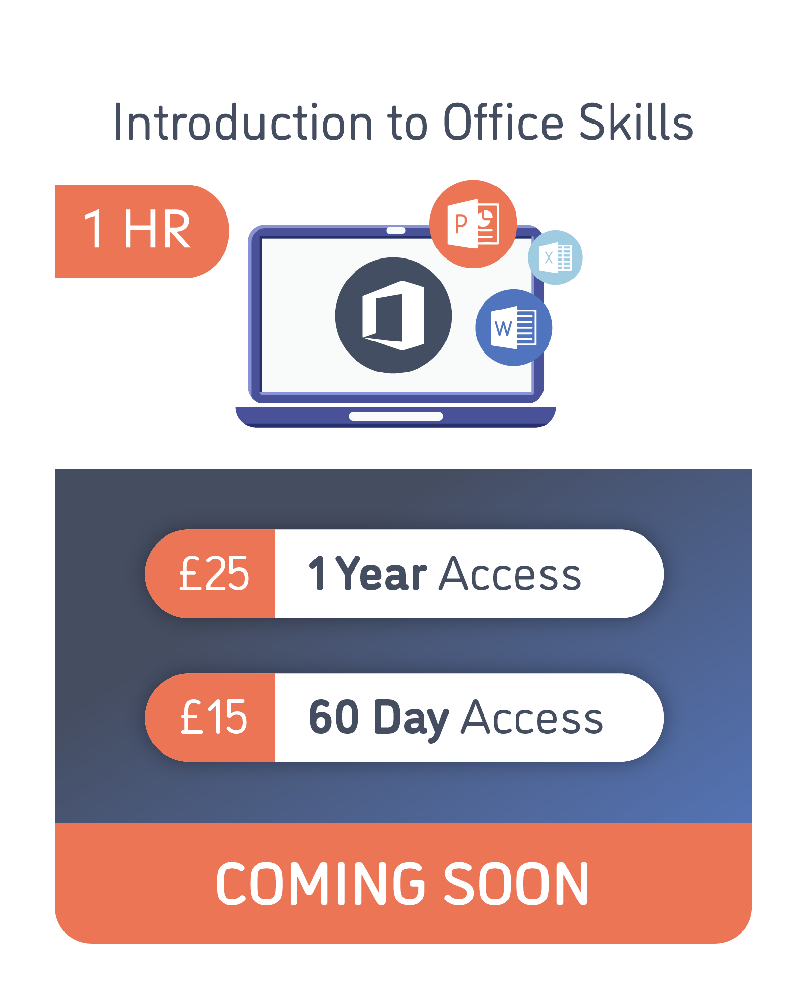 An image of Introduction to Office Skills, which shows the pricing options and when clicked link to the course description 