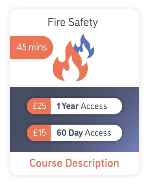 An image of Fire Safety, which shows the pricing options and when clicked link to the course description 